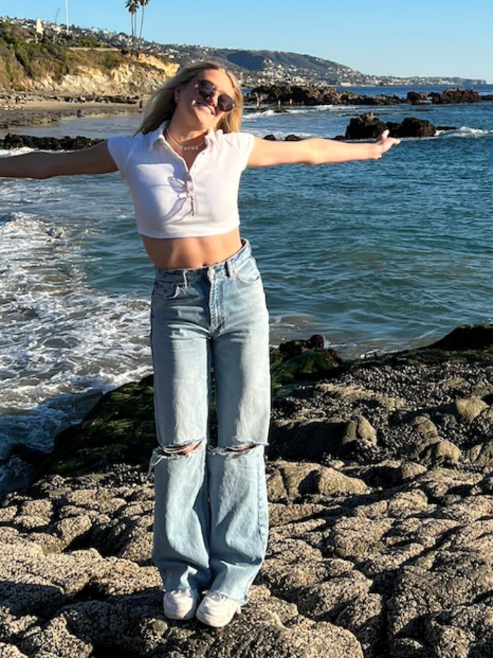 Zara Blue High-waisted Jeans with knee cutouts